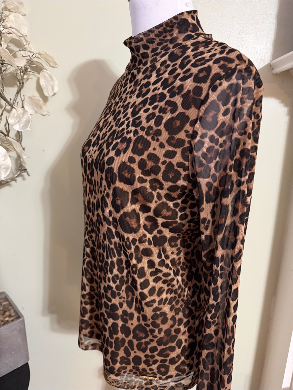 Anne Klein Leopard Print Mock Neck Top - Brown/Black - Picture 6 of 6